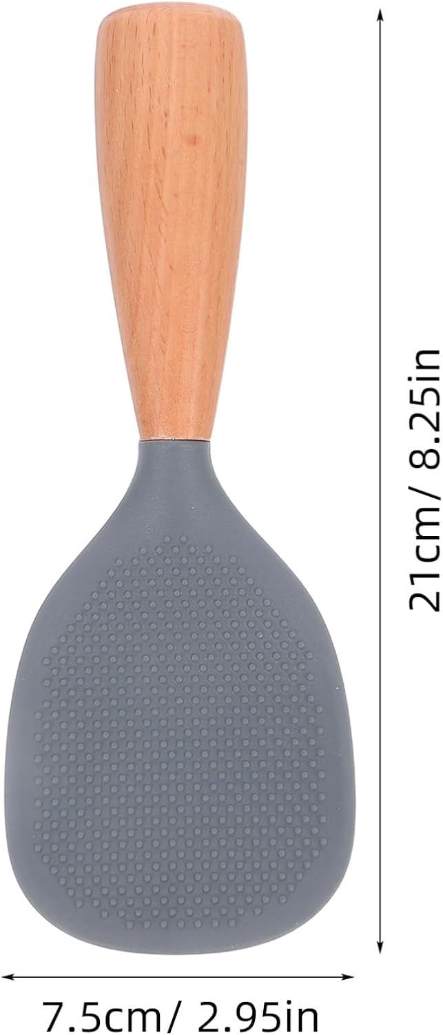 Silicone Wooden Rice Paddle Kitchen Utensils Cooking Ladle Handle (Grey)