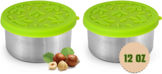 TAVVA 2 X 12 oz Stainless Steel Snack Containers with Lids - Leakproof w/Silicone Lids - BPA Free - Dishwasher & Freezer Safe - Portable & Reusable - Stainless Steel Food Containers 12 oz