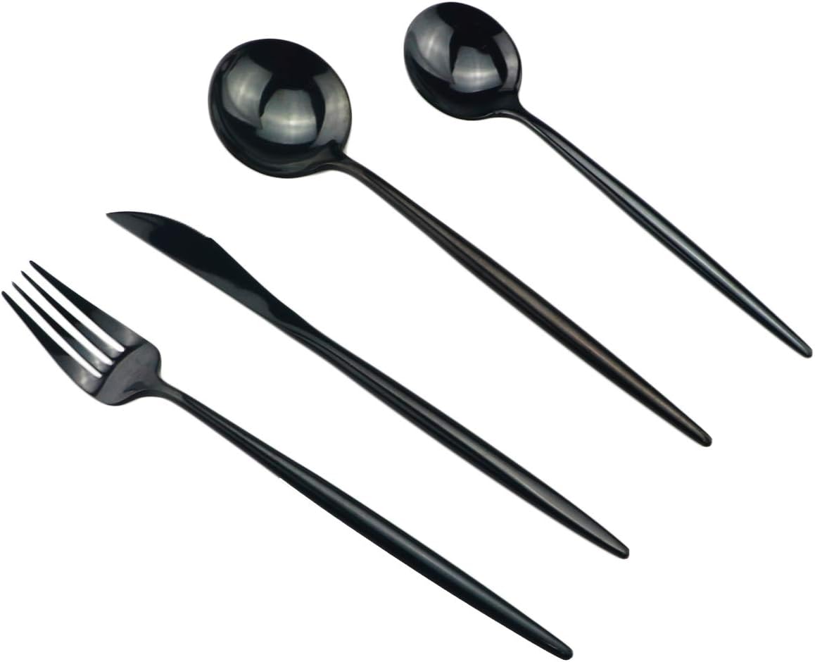 Gugrida Portable Silverware Set - 20-Piece Flatware Cutlery Set - 18/10 Stainless Steel - Mirror Polishing Black - Travel Elegant Modern Utensils - Service for 4 Include Steak Knife Dinner Fork Spoon