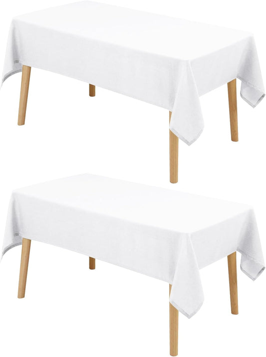 Hiasan 2 Pack Faux Linen Rectangle Tablecloth - Wrinkle and Stain Resistant Washable Table Cloth for Kitchen Dining Room Holiday Table Cover for Party Dinner, White, 60 x 84 Inch
