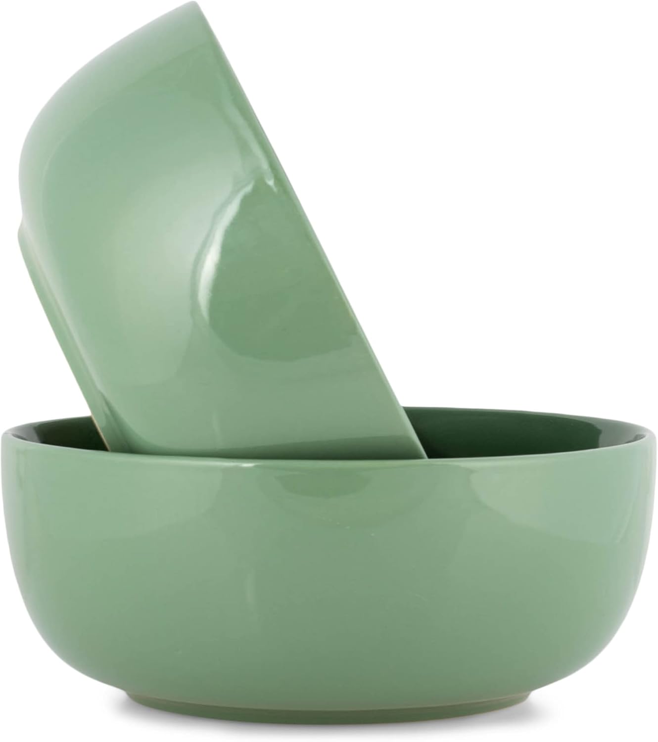 Elanze Designs Bistro Glossy Ceramic 8.5 inch Large Serving Bowls Set of 2 - Perfect for Multiple Everyday Uses: Pasta, Salad, Ramen, Soup, Popcorn, Noodles, Cereal and Mixing Bowls, Sage Green