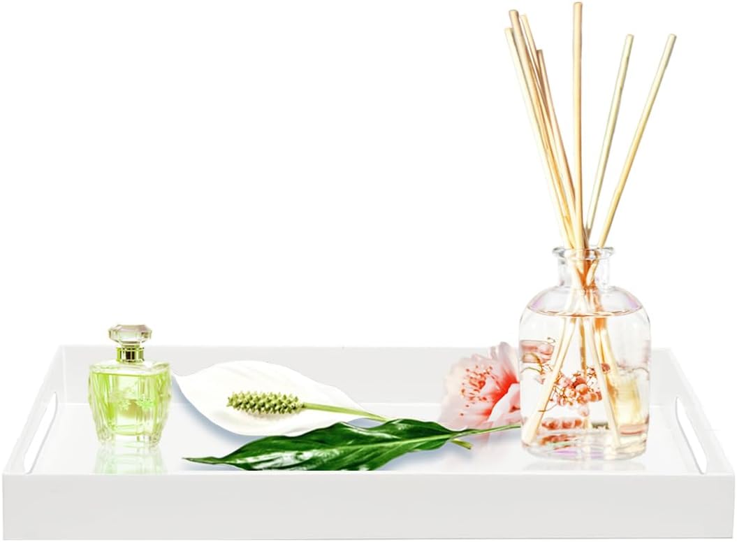 SetGame Acrylic Serving Tray with Handles, Bathroom Desktop Decorative Storage Arylic Trays, Simple Vanity Tray Food Tea Fruit Dinner Snack Tray for Bar Kitchen Party