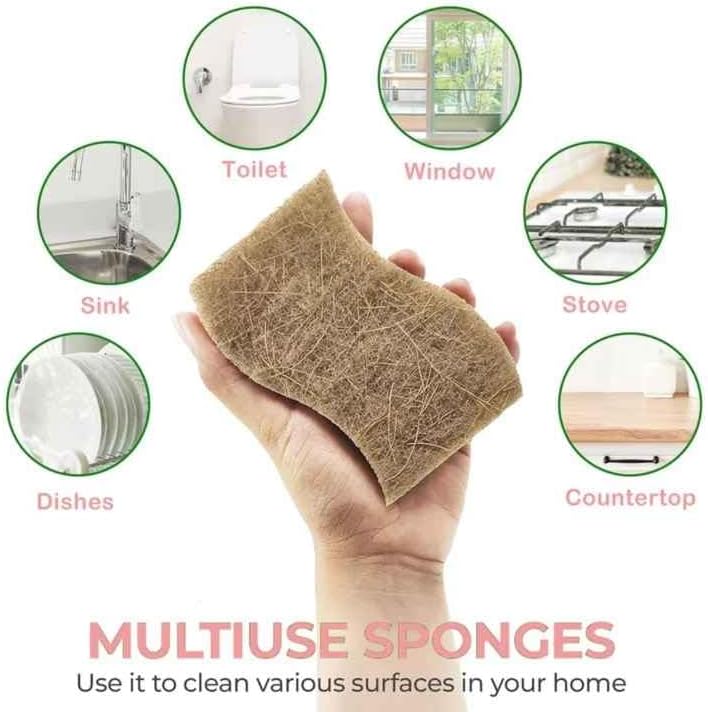 Natural Kitchen Sponge - Eco-Friendly Dish Sponges for Kitchen, Pack of 12 – Biodegradable Cellulose & Coconut Fiber Scrubbers – Sustainable Household Cleaning Sponges