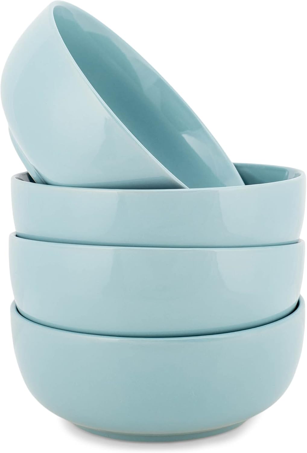 Elanze Designs Bistro Glossy Ceramic 7 inch Dinnerware Bowls Set of 4 - Perfect for Everyday uses from Pasta to Salad, Cereal to Ice cream, Ramen to Pho, Ice Blue