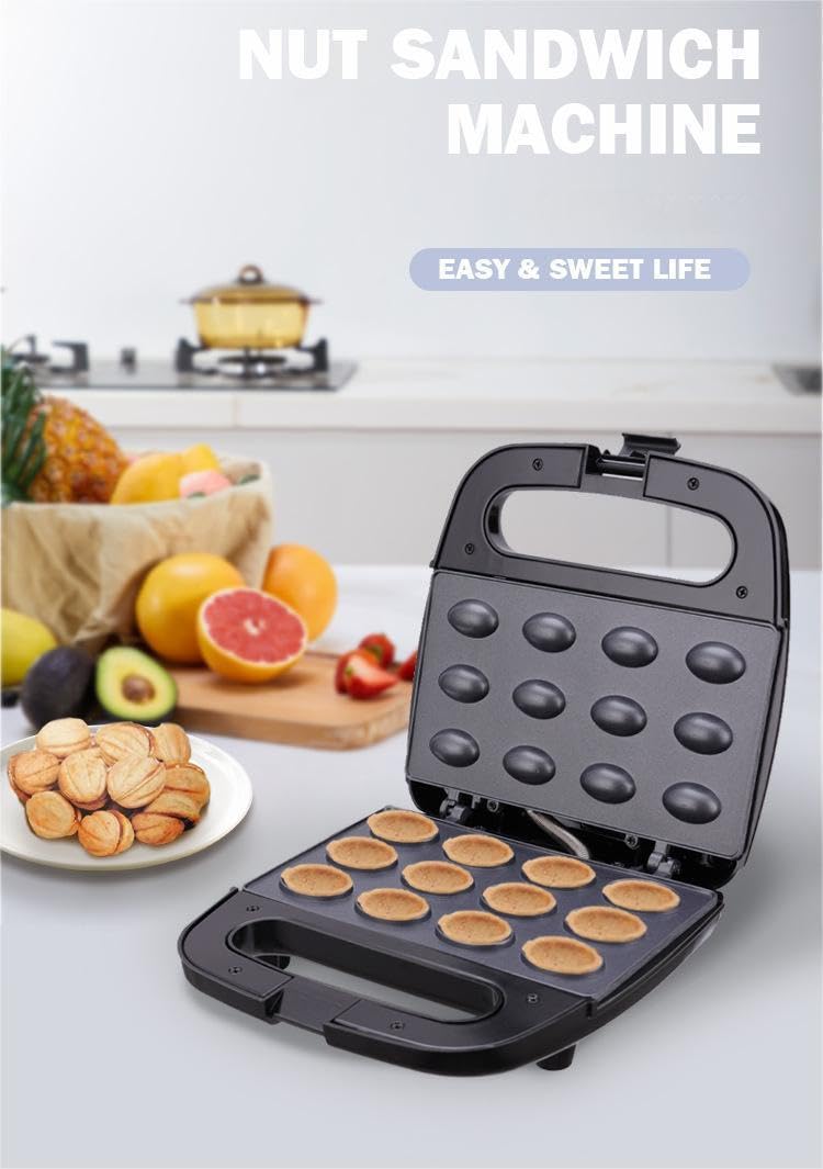 Walnut Cookie Maker 12 Holes Mold Maker Electric Walnut Cake Maker Mini Nut Waffle Bread Machine Sandwich Iron,Toaster Baking Breakfast Pan