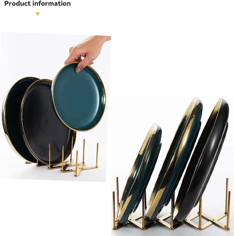 2Pcs Gold Stainless Steel Plate Rack, Glass lid Plate Organizer, Displayable Collapsible Pot lid Plate Premium Display Rack, Kitchen Essentials