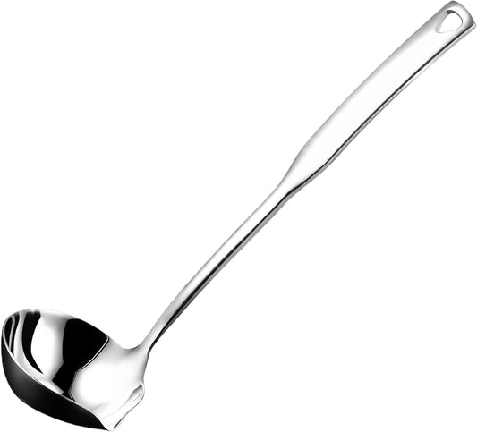 Soup Ladle,SUS 304 Stainless Steel Heavy Duty Ladle with Pour Spout,Kitchen Cooking Serving for Soups,Gravy,Canning,Stews,Heavy,Dishwasher safe 11.8 inch (1Pack)