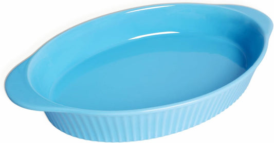 LEETOYI Porcelain 9x13 Large Oval Au Gratin Pans,Baking Dish for Servings, Bakeware with Double Handle for Kitchen and Home, Turquoise
