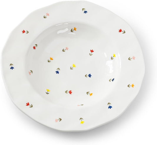 Koythin Ceramic Straw Hat Ramen Bowl Set, Pasta Bowls, Salad Serving Bowl for Noodle, Dinner, Salad, Microwave Dishwasher Safe (Little Tulip)