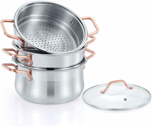 CONCORD Premium Stainless Steel 3 Tier Steamer w/Rose Gold Handles 30 cm