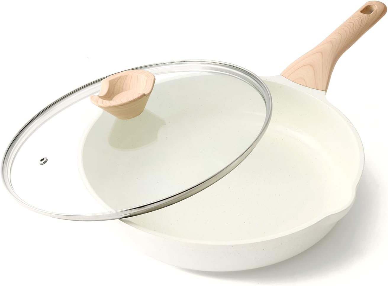 Kordisen Nonstick Ceramic Frying Pan with Lid, 11 Inch Ceramic Skillet with Lid, Healthy Non Toxic Cooking Pan, Stay-Cool Handle, Induction Compatible, PFOA & PFAS Free, White