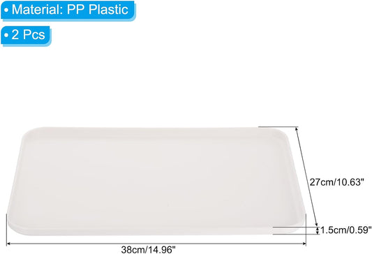 PATIKIL 15x11 Fast Food Tray, 2 Pack PP Plastic Reusable Multi-Purpose Non-Slip Rectangle Serving Tray for Cafeteria Restaurant Home Kitchen, White