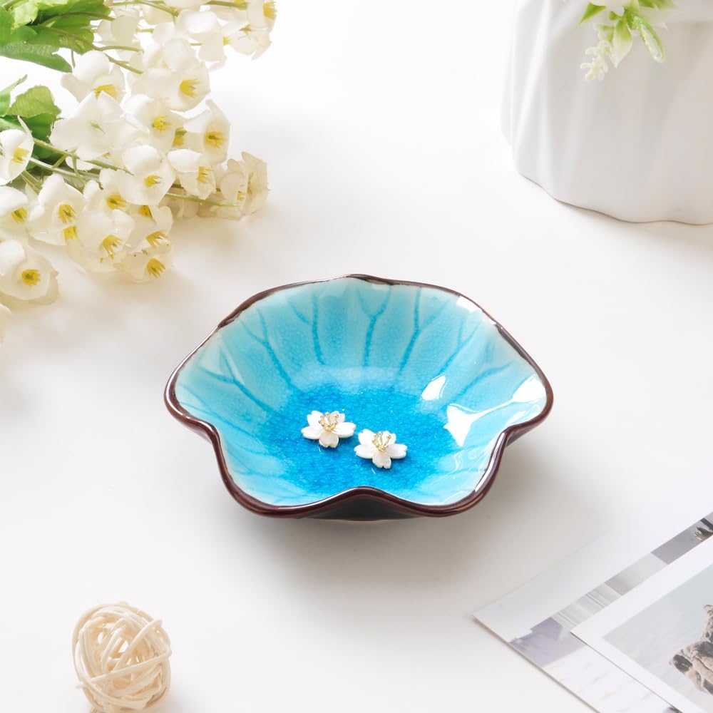 Ice Cracking Leaf Jewelry Dish, Decorative Ring Holder Small Trinket Tray Bowl, Gifts for Daughter Mom Friends, Lake Blue.