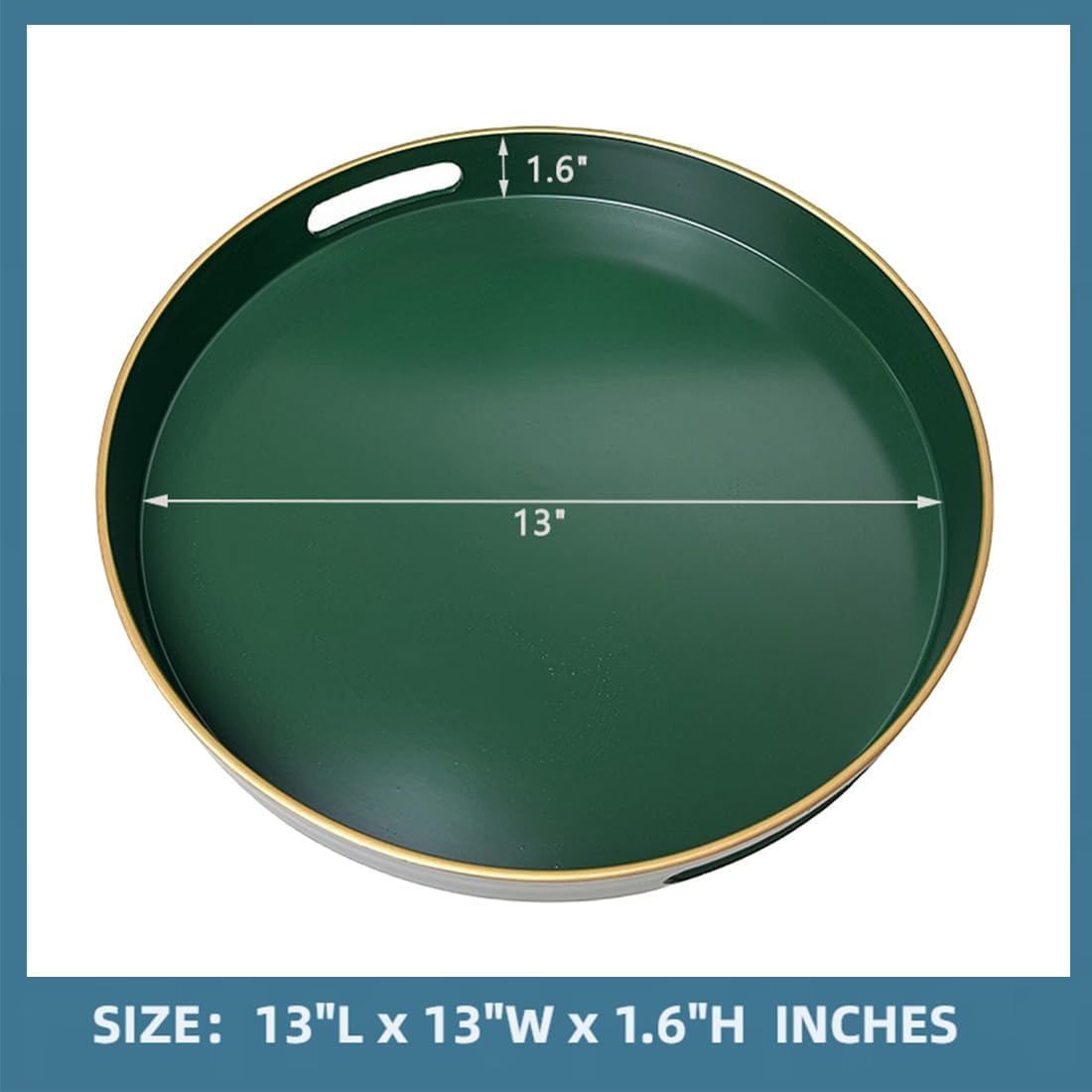 Green Round Serving Tray, Decorative Serving Trays with Handles, Coffee Table Tray Living Room, Plastic Tray for Ottoman.13