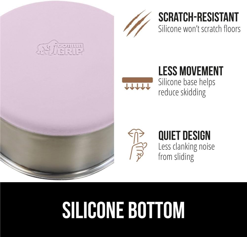 GORILLA GRIP Set of 2 Dog Bowls, Holds 8 Cups (64 fl oz), Heavy Duty Metal Food and Water Bowl for Feeding Dogs and Cats, Dishwasher Safe, Rust Resistant Stainless Steel, BPA Free Rubber Base, Lt Pink