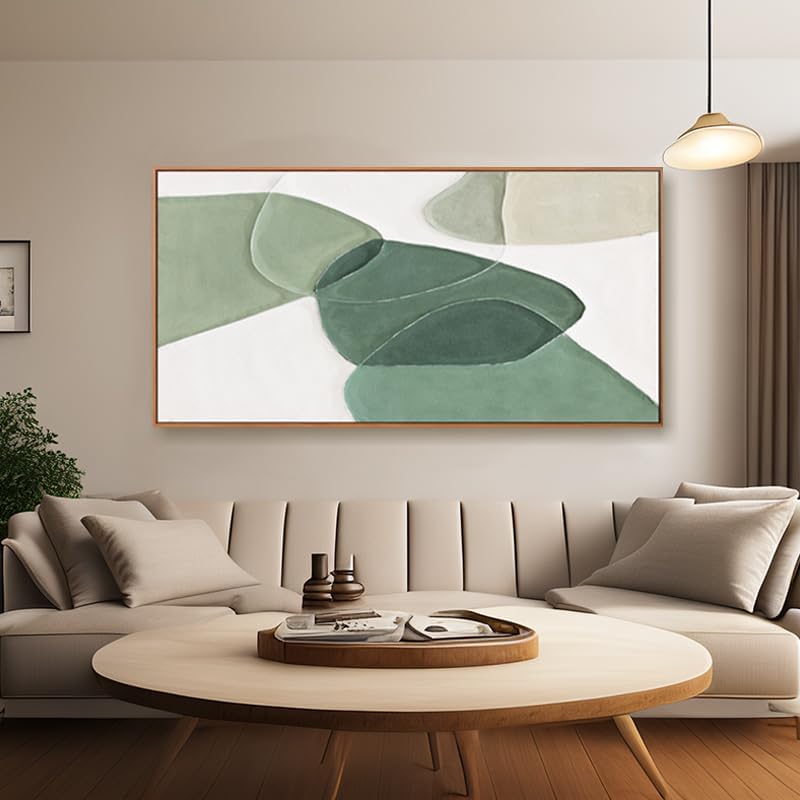 Wall Art Canvas Color Block Line Art Prints Green and white geometric color block line art Painting Framed Modern Artwork Decor for Living Room Bedroom Kitchen 24x48 inch