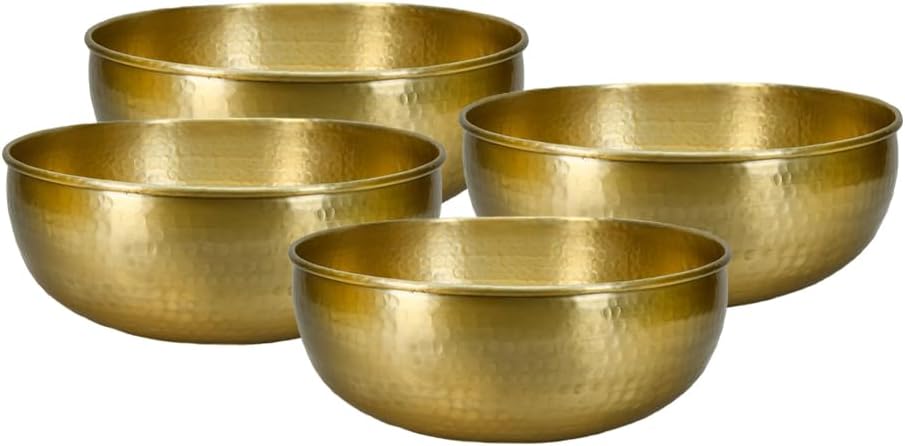 Serene Spaces Living 16" Brass-Look Aluminum Bowl, Handcrafted in India, Decorative Bowl for Living Room, Kitchen, Entryway, Wedding - Ideal for Catchall, Flower, Fruit, or Candy Bowl, Pack of 4