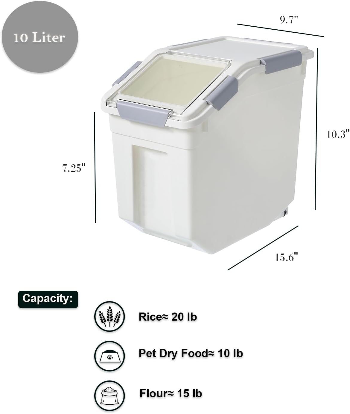HANAMYA 10 Liter / 20 lbs Rice Storage Container with Measuring Cup, BPA free, For Rice | Grain | Pet Food | Flour, 1 count, White