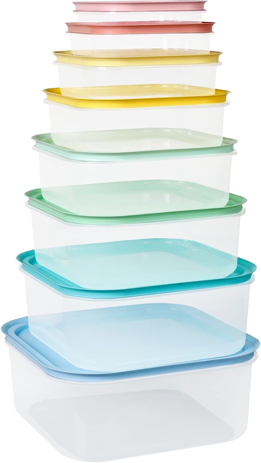 shopwithgreen Plastic Storage Bowls with Lids, Rapid-Access Kitchen Bowls Food Storage, Nest Stackable Space-Save Design, Dishwasher & Microwave & Freezer Safe, Multi-Color, 8 Pack