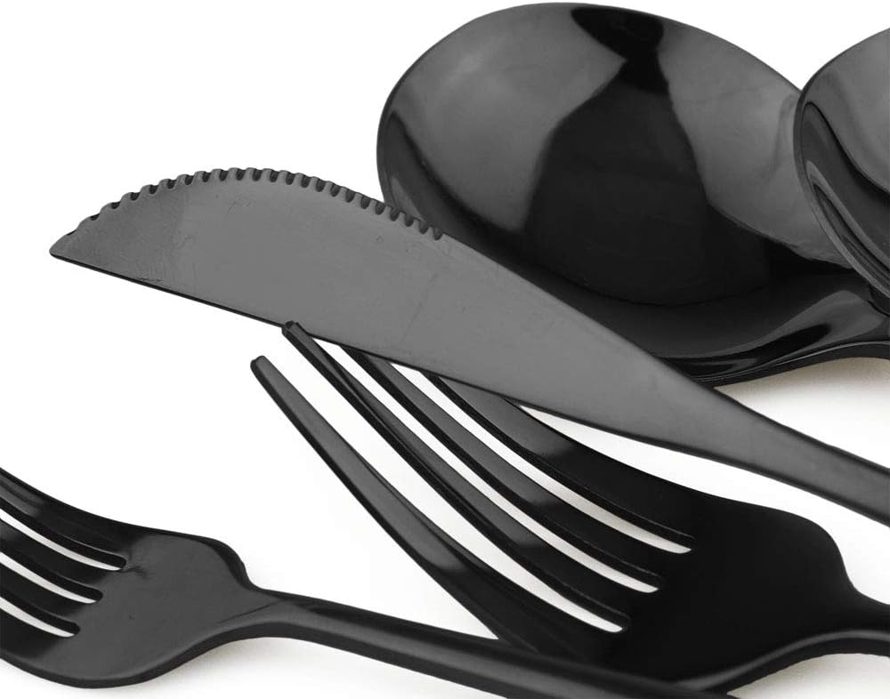 24-Piece Flatware Set, 18/0 Stainless Steel Knife Fork Spoon Teaspoon Silverware Set, Service for 6, Mirror Black
