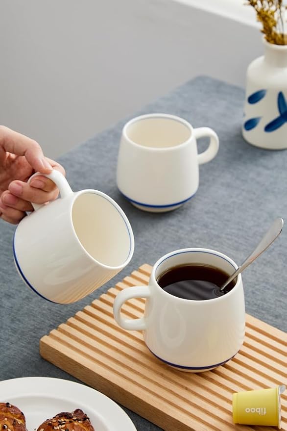 11 Ounce Porcelain Coffee Mugs Set of 6 with Handle Perfect for Coffee, Tea, Milk, Chocolate and Latte, Ceramic Coffee Cups Set for Man and Woman (Blue)