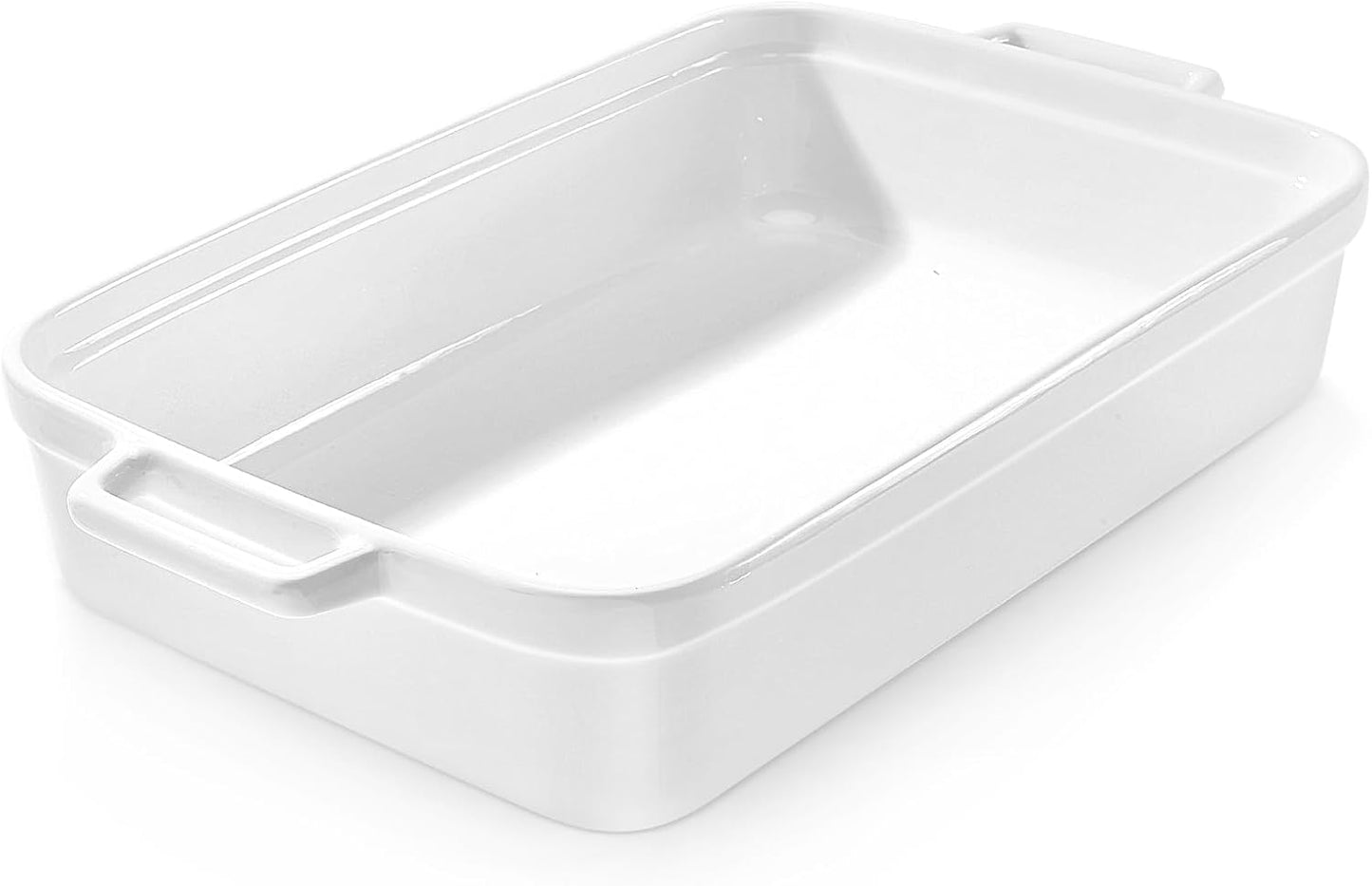Casserole Dish,Large Baking Dish Cookware,Deep Lasagna Pan for Oven,Ceramic Bakeware for Baking, Easy to Clean (White, 5.5 Quart,No Lid)