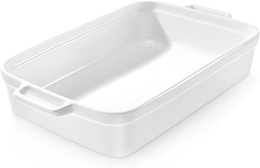 Casserole Dish,Large Baking Dish Cookware,Deep Lasagna Pan for Oven,Ceramic Bakeware for Baking, Easy to Clean (White, 5.5 Quart,No Lid)