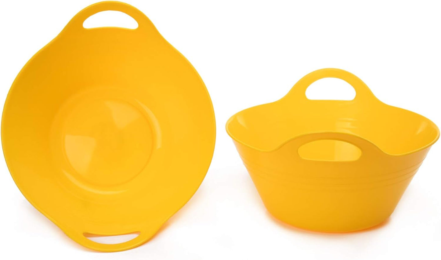 Mintra Home Plastic Bowls with Handles (4.5L Large 2pk, Yellow)
