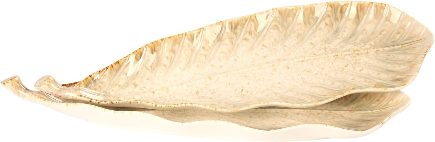 Serving Platter Olives Plate Set of 2, Large Serving Tray for Entertaining, Porcelain Trays and Platters, Salad Appetizer Tray,Dishwasher & Microwave Safe, Gradient beige 17 Inch