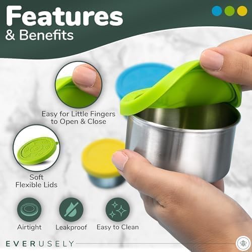 Everusely - Stainless Steel Food Containers - 3 Pack, Summer - Lunch Box - Snack Containers for Office, Home Food Storage - Leakproof with Silicone Lids - Dishwasher & Freezer Safe