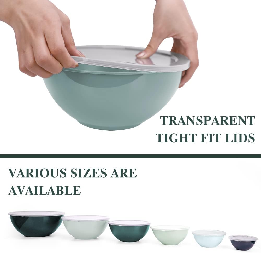 BoxedHome BPA Free Plastic Round Mixing Bowl with Lids, 12 Pack Nesting Bowls with Lids Set, Microwave and Dishwasher Safe Prep & Serving Bowls Great for Mixing, Baking, Serving (Green, 12pcs)
