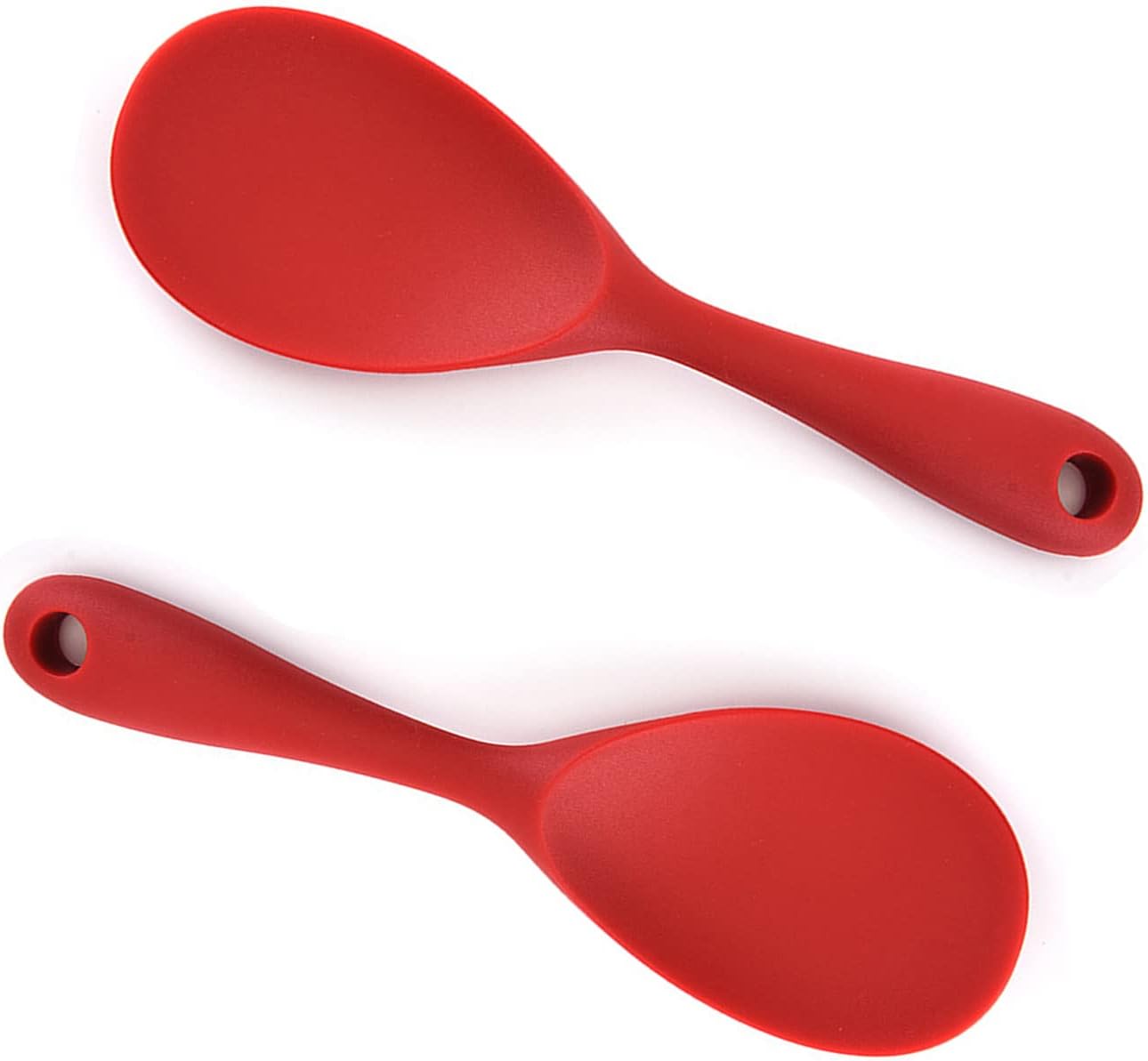 Dioycli Rice Paddle Nonstick Rice Spatula Heat Resistant Silicone Rice Spoon, Kitchen Cooking Red Rice Scooper for Soup, Salads, Mashed Potato (2 Pcs)