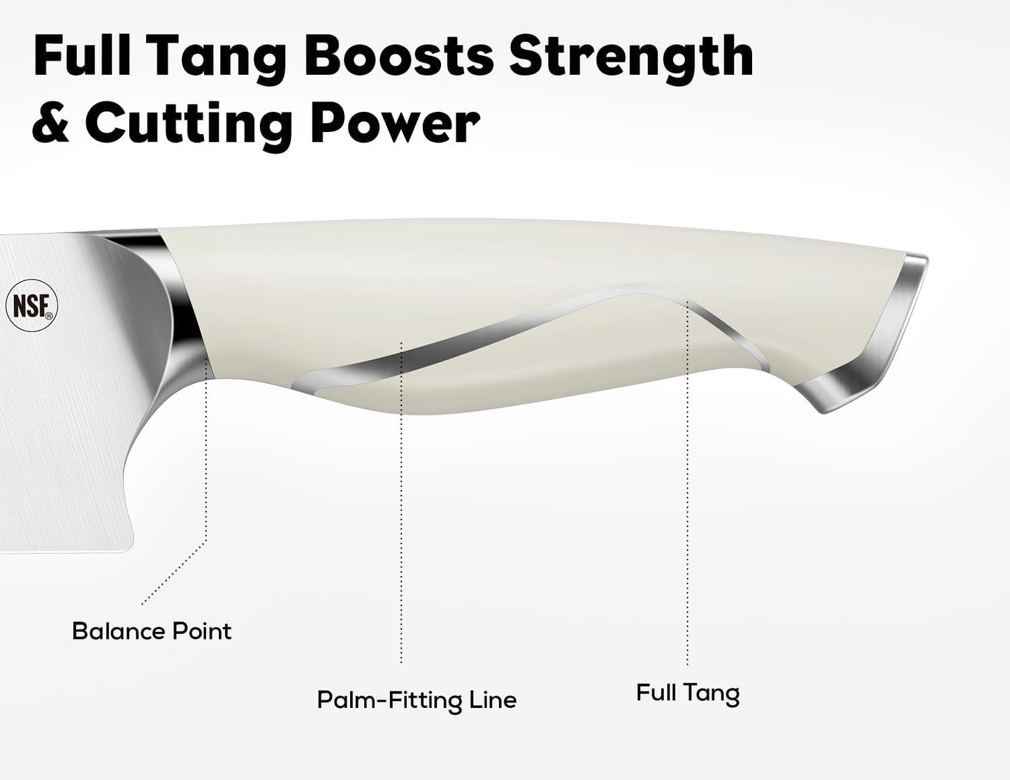 BRODARK Kitchen Knife Sets with Block and Built-in Sharpener - 15 Pcs Full Tang Professional Chef Knife Set - NSF Certified Food Grade Stainless Steel Cutlery Set - Ivory Series