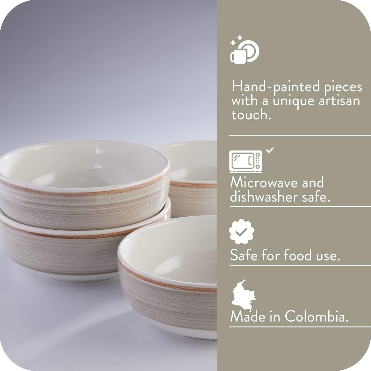 Corona 4 dinnerware Bowls Set |Gray Caoba 12.8 oz - 380cc|service for 4|Ceramic|Hand Painted| Set 4 Bowls|Cerámica (Grey Caoba, 4-Piece | Bowl)