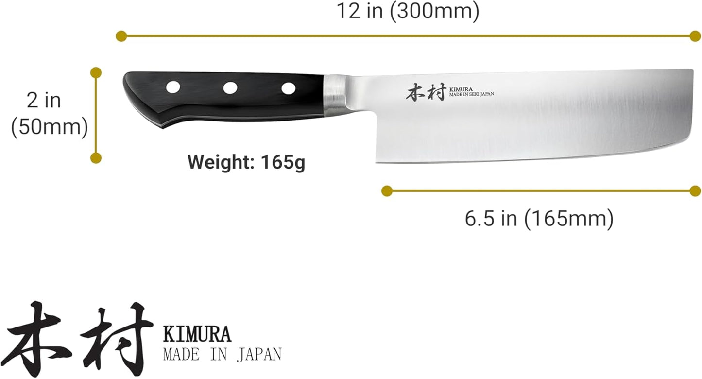 Kimura Nakiri Knife, [Made in Japan], 6.5 inch Professional Chef Knife, Ultra Sharp High Carbon Molybdenum Stainless Steel Kitchen Knives, Chefs Knife with Ergonomic Handle - Japanese Chef's Knife