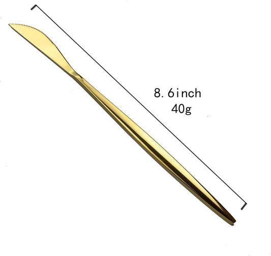Gugrida Mirror Polished Gold Royal Dinner Knife Steak Knives, Light weight design Stainless Steel Flatware Cutlery Set for 6, 8.66-Inch