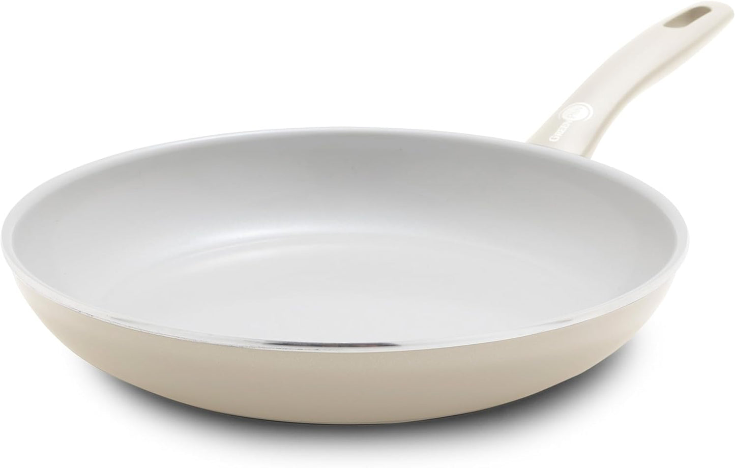 GreenPan Dover 10” Frying Pan Skillet, Non-Toxic PFAS-Free Ceramic Nonstick Coating, Sear Saute Fry Egg Omlete, Dishwasher & Oven Safe, Stay Cool Handle, Easy Pour Rims, Cream White