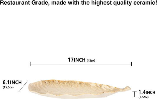 Serving Platter Olives Plate Set of 2, Large Serving Tray for Entertaining, Porcelain Trays and Platters, Salad Appetizer Tray,Dishwasher & Microwave Safe, Gradient beige 17 Inch