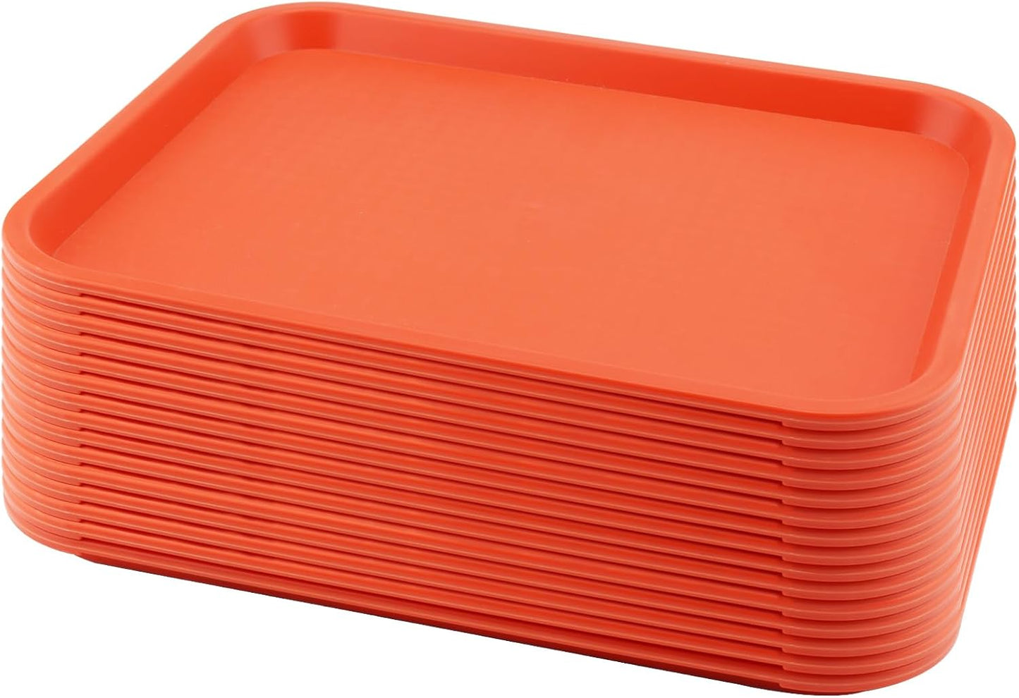 15 Pack 14 x 10 Inch Orange Fast Food Tray, Large Rectangular Restaurant Serving Trays, Plastic Cafeteria Trays School Lunch Trays