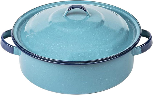 5-Quart Casserole Dish with Lid, Durable Enamel Steel, Oven & Induction Safe Casserole Dishware - Hispanic Dutch Oven for Arroz Con Pollo, Stews, Large Family Meals (Turquoise Blue)