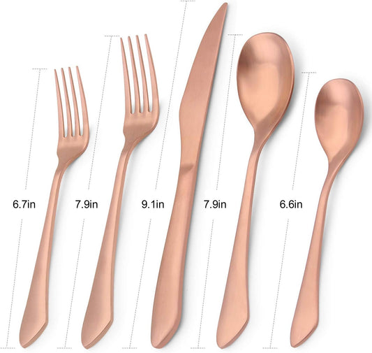 Matte Rose Gold Silverware Set, 20-Piece Stainless Steel Flatware Set, Kitchen Utensil Set Service for 4, Satin Finish Tableware Cutlery Set for Home and Restaurant, Dishwasher Safe