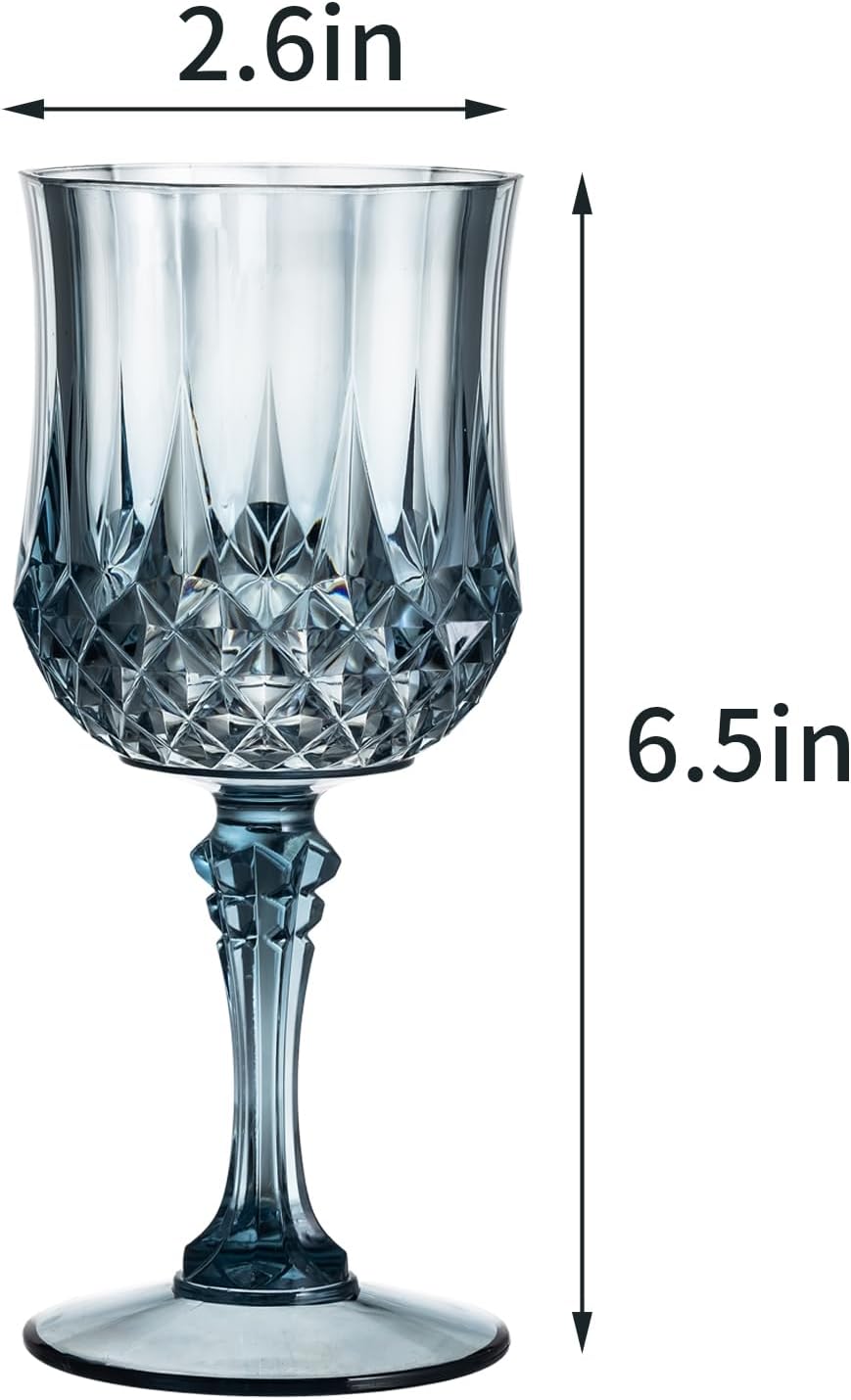 7OZ Plastic Wine Glasses, 10Pcs Blue Reusable Drinking Cups Vintage Champagne Flutes, Plastic Crystal Water Goblets for Parties Stemmed Shatterproof Drinking Glasses for Wedding, Toasting Party