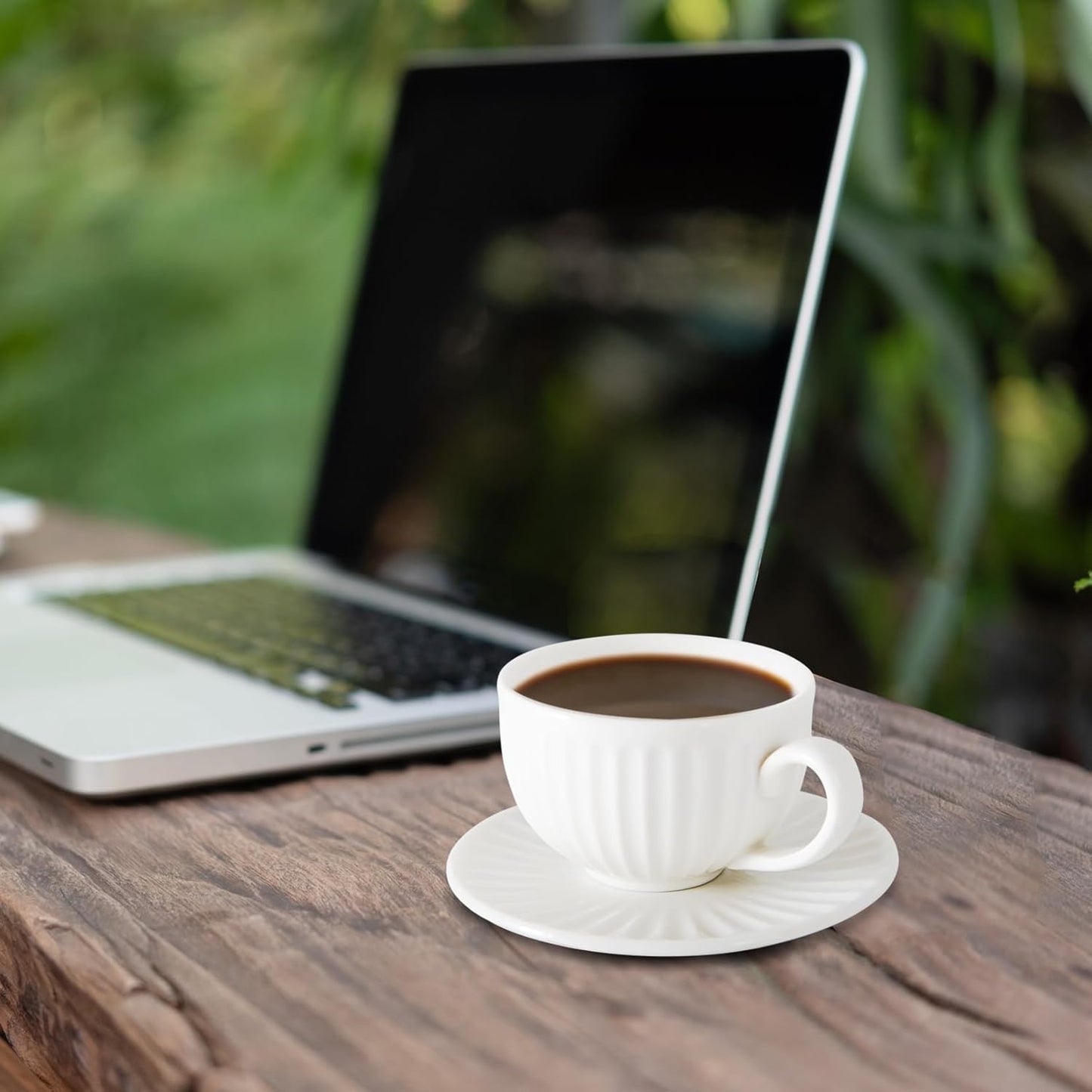 4 oz White Espresso Cups Set of 2, Ceramic Cappuccino Cups with Saucers, Durable Porcelain Tea Set & Modern Coffee Cup Collection, Coffee Lover Gifts