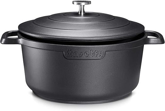 Nonstick Dutch Oven Pot with Lid-5 QT Cast Aluminum Oven Pot with Two Handles Lightweight for Bread Baking Braising and Roasting(Black)