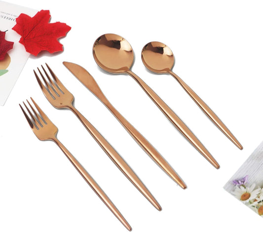 JASHII 20 Pieces Flatware Set, 18/10 Stainless Steel Utensils, Service for 4, Heavy Duty Silverware Gift, Dishwasher Safe, Mirror Polished Dinner Knife, Fork, Spoon for Restaurant (Rose gold)
