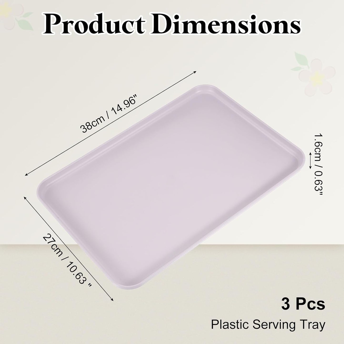 uxcell 3Pcs Plastic Serving Trays, 15 x 10.6 Inch Rectangle Food Trays Serving Cafeteria for Kitchen Restaurant Coffee Fruit Burger Lunch Dessert, Light Purple