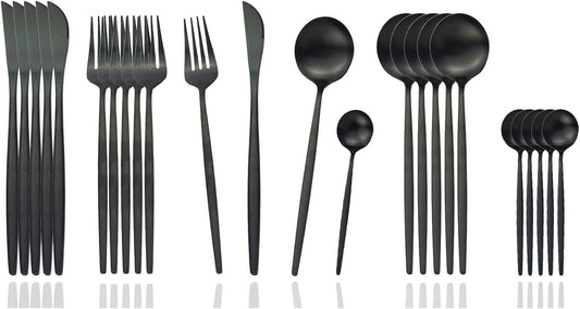 JASHII Silverware Set, 24-Piece Stainless Steel Flatware Set,Kitchen Utensil Set Service for 6,Tableware Cutlery Set for Home, Dishwasher Safe (Matte Black)