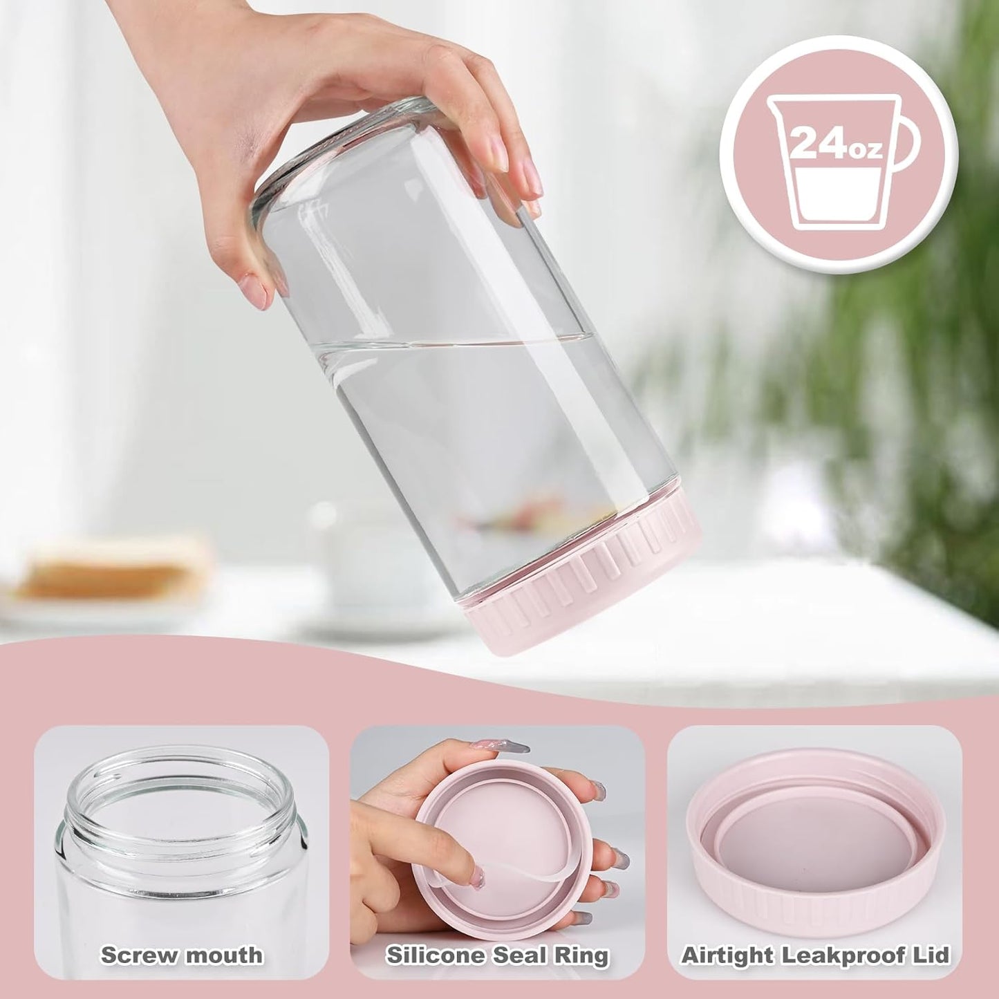 Overnight Oats Containers with Lids, 24oz Glass Jars with Lids 8 pcs, Wide Mouth Mason jars for Salad, Yogurt, Snacks, Meal Prep