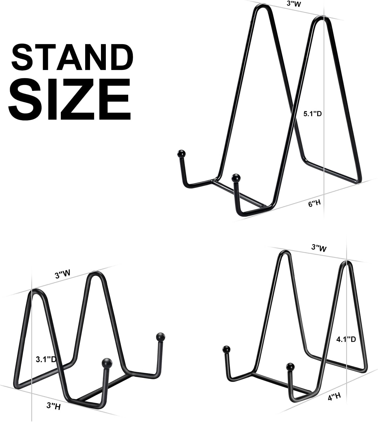 Kruodop 12 Pack Plate Stands for Display, 6 Inch 4 Inch 3 Inch Plate Holder Display Stand, 3 Size Metal Frame Holder Stands for Book, Pictures, Photo Easel, Tabletop Art