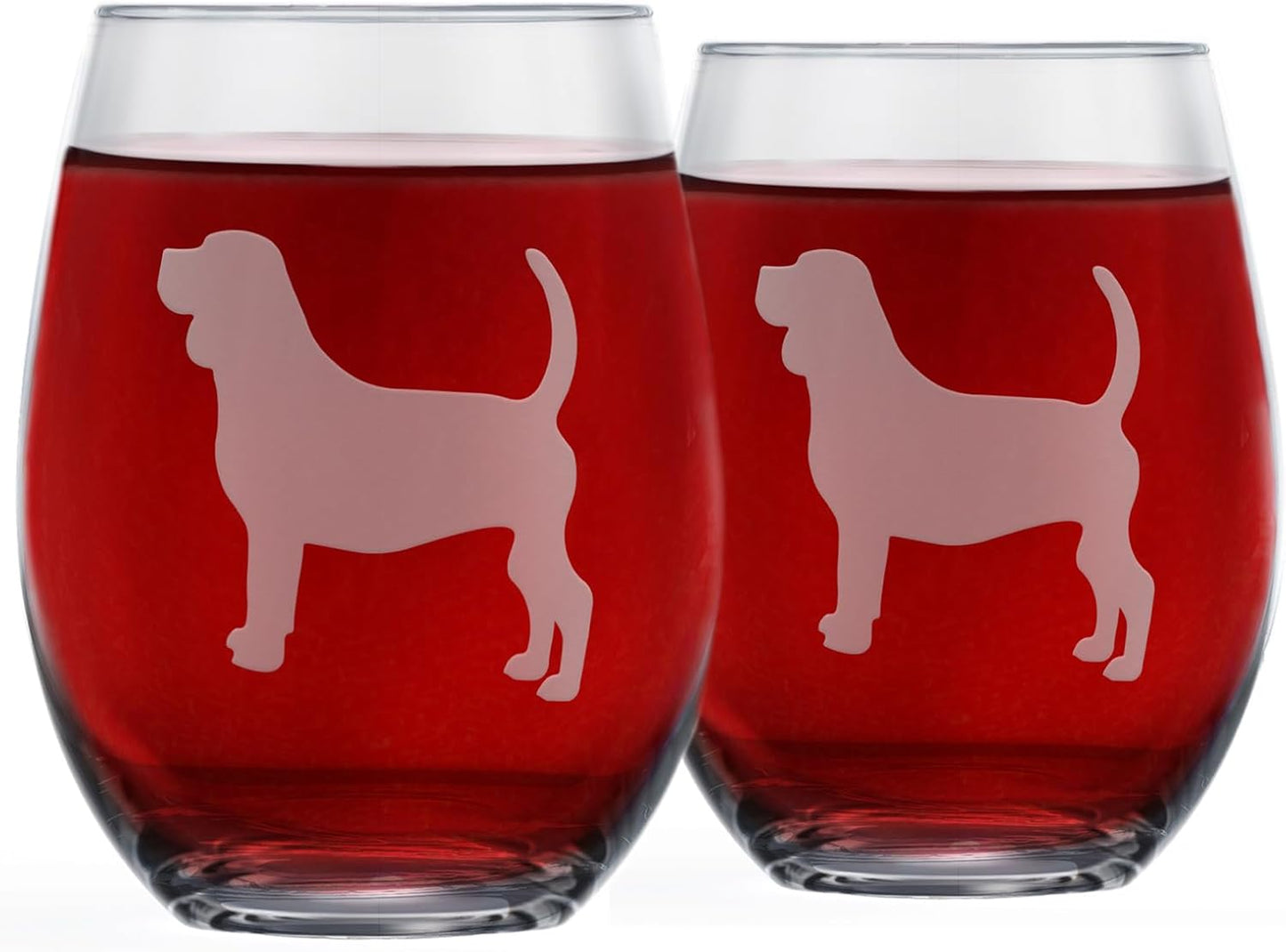 Beagle Stemless Wine Glasses (Set of 2) | Unique for Dog Lovers | Hand Etched with Breed Name on Bottom